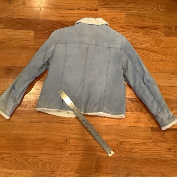 Seventy Seven 77 Blue Genuine Leather Suede Coat Sz Small Soft Lining Y2K READ - Picture 7 of 15